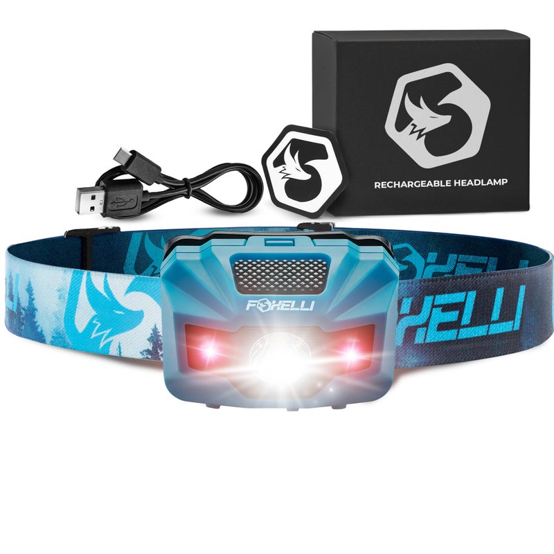 Foxelli USBâ€‘Câ€¯Rechargeable LED Headlampâ€¯â€“ Ultraâ€‘Light 2.4â€¯oz & Brightâ€¯180â€¯Lumensâ€¯â€“ Red/White Light, 5â€¯Modes, IPX5 Waterproof, 40â€¯h Runtime for Trail Running, Camping, Hiking - Image 1